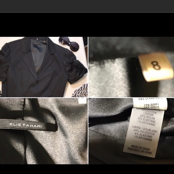 Elie Tahari Black Puffy Sleeve Jacket Size 8 - Picture 6 of 6